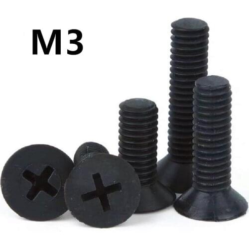 200PCS M3x6/8/10/12/15/20mm black cross flat plastic screw Nylon insulated screw countersunk head cross bolt screw