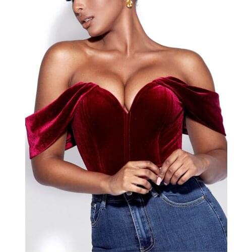 2021 wine red Bodysuit Top Women off Shoulder Sheer Patchwork Romper Deep V 2 Layer Boned Buttons Fashion Sexy Bodycon Overalls