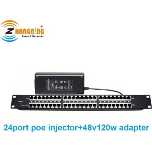 24 Port PoE Injector PoE Midspan Panel For CCTV Camera With 48V 120W Power Adapter