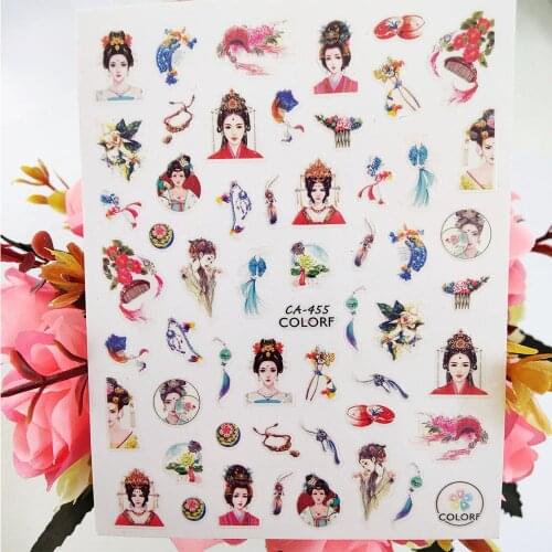 3D Nail Sticker Chinese Classical Beauty Flowers Stickers for Nails Decoraciones Foil Decals Manicure Accessories