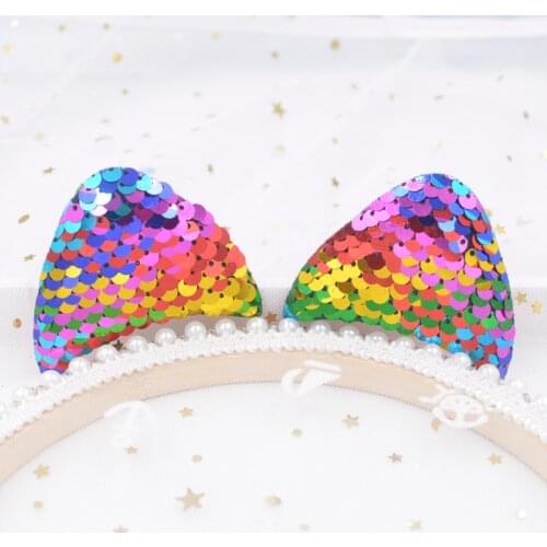 4Pcs Upscale Glitter Sequin Cartoon Cat Ears Appliques Padded Patches Appliques for DIY Hair Clips Headband Kids Party Decor F82
