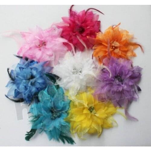 Lots 5pcs Silk flower Feather Fascinate Flapper Headband Colors Headwear Hair Accessories Clip Brooch Wedding Hairpin schoolgirl