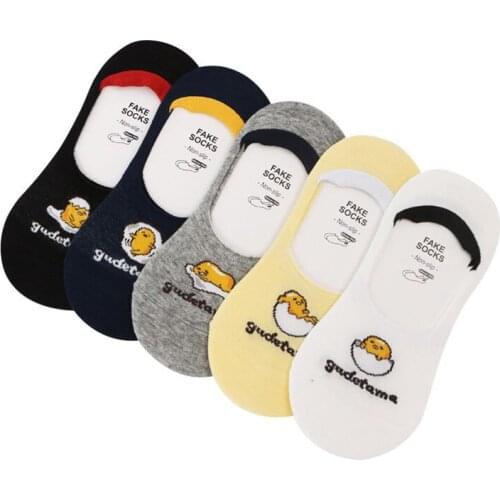 6 Pairs Women Boat Socks Summer Invisible Anti-Skid Silicone Breathable Cotton Girl Socks Lovely Funny Eggs Ladies Sock Slippers