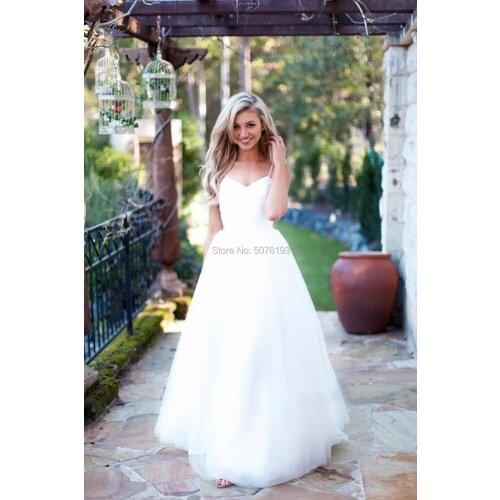 9304 Elegant white v-neck spaghetti-straps natural A-line floor-length long tulle wedding dress/formal gown new in free shipping