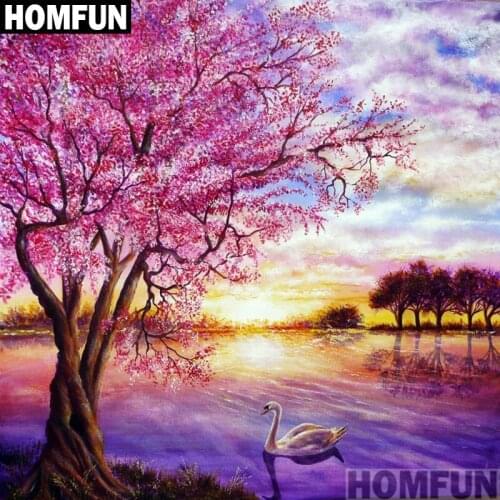 HOMFUN Full Square/Round Drill 5D DIY Diamond Painting "Sakura Swan" 3D Embroidery Cross Stitch 5D Decor A00971