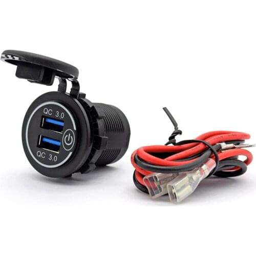 Car Charger Quick Charge QC3.0 Dual USB Charger Socket Waterproof Power Outlet with Touch Switch for Car Boat Motorcycle