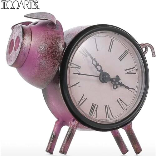 Tooarts Piggy Clock Handmade Vintage Metal Cat Figurine Mute Table Clock Practical Clock One AA Battery Miniature Home Decor