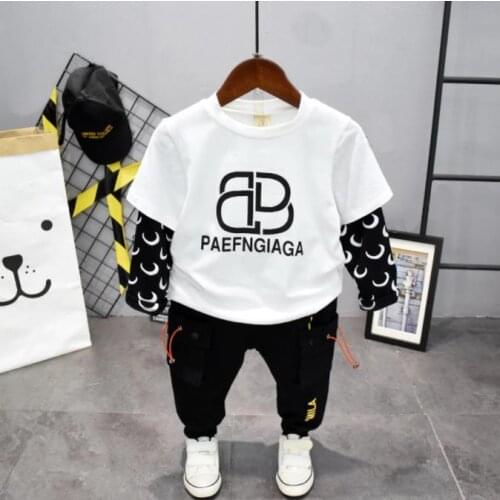 Kids Children Sports Suit Baby Boys Spring Autumn Warm Stitching T-Shirt + Pants 2Pcs Infant Toddler Clothes 2-7years