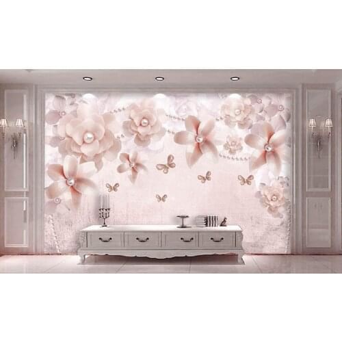 3D European romantic Mediterranean style pink girl heart pearl photo TV background wallpaper home decoration large mural custom