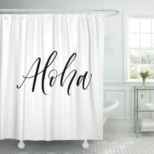 Hawaii Aloha Ink Modern Brush Text Word Abstract Artistic Shower Curtain Waterproof Polyester Fabric 60 x 72 Inches Set