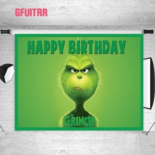 GFUITRR Green Grinch Photography Backdrops Happy Birthday Photo Backgrounds Cartoon Decor Banners Poster Photo Booth Props