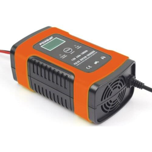 FOXSUR 12V 20Ah 60Ah 100Ah Lead Acid Battery Charger UPS Motorcycle & Car Battery Charger Pulse Repair Charger with LCD Display
