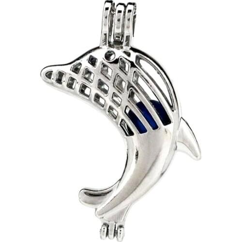 K794 5pcs/lot Big Dolphin Pearl Beads Cage Pendant Locket Fairytale Party Essential Oil Diffuser DIY GIFT