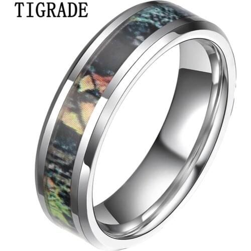 TIGRADE 6/8mm Camouflage Tungsten Men Rings Forest Scenery Hunting Wedding Mens Band Fashion Jewelry Unisex Rings Unique