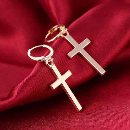 Korean Earings Fashion Jewelry 2020 Gold Long Cross Stud Earrings For Women Boucles d'oreilles Brincos Earrings Men