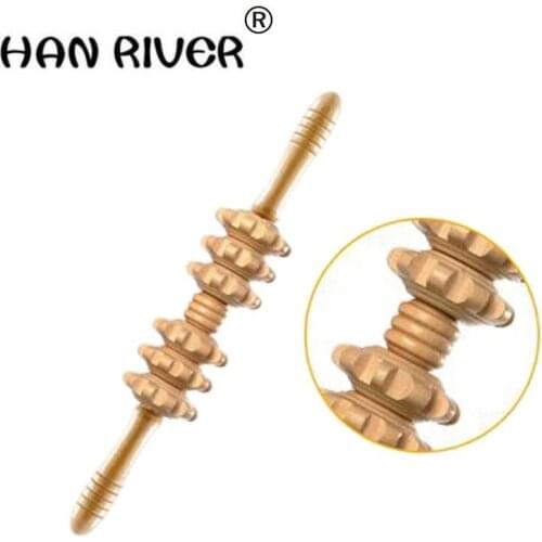 Round two ball yoga meridian thin shaft rod body massage stick wheel pounded his waist back massage neck leg wooden massager