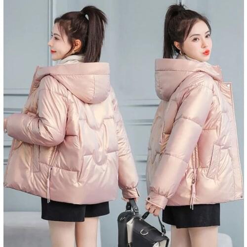 2021 New Womens Coats Winter Jacket Fashion Glossy Hooded Jackets Parkas Thick Warm Female Cotton Padded Parka Coat Outwear