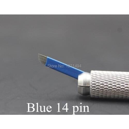 Top sale Blue cover 3D microblading pen blaldes 14CF 500pcs flexible curve 14pins S.S embroidery needles tattoo eyebrow pen use