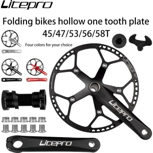 Litepro Folding Bicycle Hollow Integral Crank 170 Aluminum Alloy Sprocket Bottom Axle 45T 47T 53T 56T 58T Wheel Disc Bike Parts