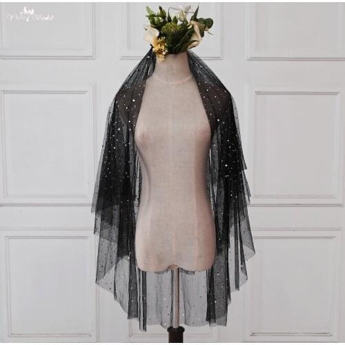 LZP345 Real Picture Bridal Accessories Wedding Veil 1.5 Meters Small Gold Stars Bridal Veil Black Blusher Veil