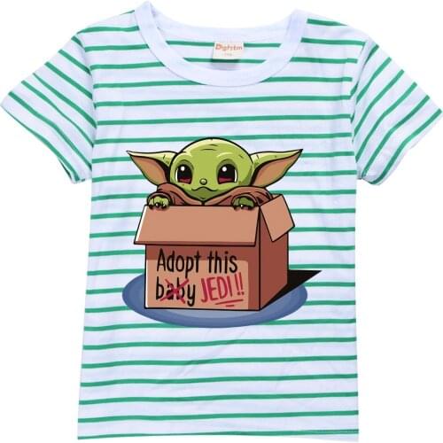 Mandalorian Baby Yoda Shirt Childrens Short Sleeve Striped T-shirt Toddler Girl Summer Clothes Princess T Shirt Funny Tops