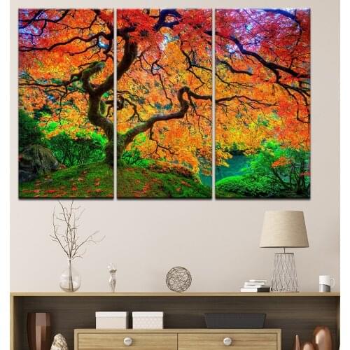 Modular Frame 3 Pieces Red Tree Flower HD Print Canvas Painting Modern Room Decoration For Wall Art Picture Artwork