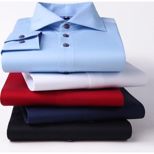 BROWON Brand Autumn Oversized Button Up Shirt Men Solid Color Anti-wrinkle Coton Polyester Breathable Business Formal Shirt Men