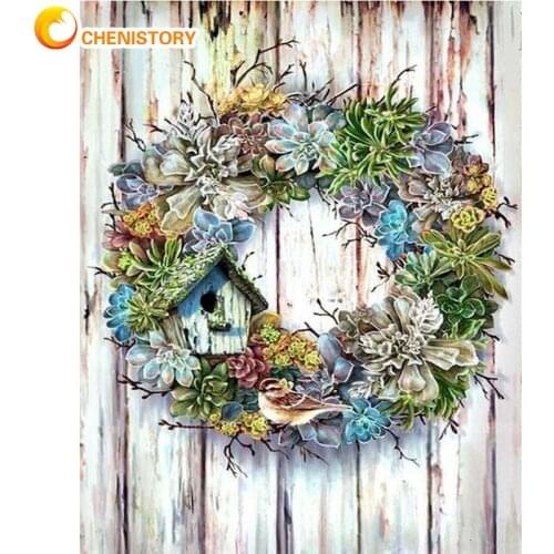 CHENISTORY Oil Painting By Numbers Garland On Door Landscape Picture By Number Hand Painted Unique Gift Home Decor Wall Paints