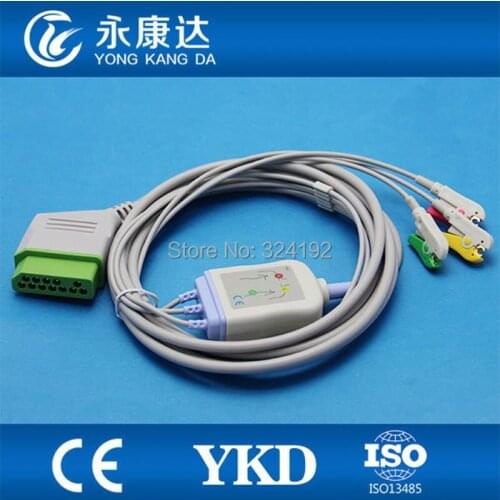 Nihon Kohden 12pin one-piece ECG cable with 3 leadwires , clip / IEC, CE&ISO13485, Free shipping