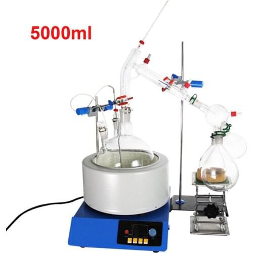 New 5000ml Lab Essential Oil Steam Distillation Glassware Kits Water Distiller Purifier w/Magnetic Stirring Heating Mantle