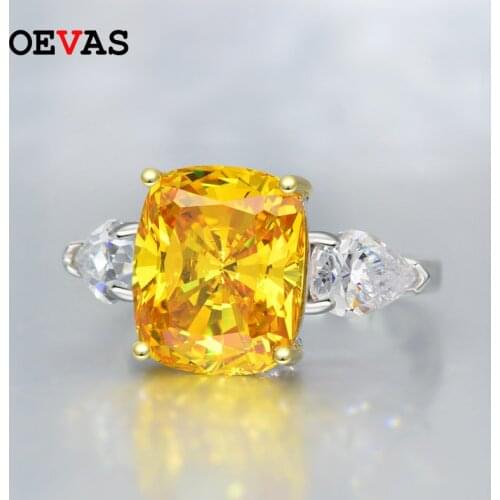 OEVAS Luxury 100% 925 Sterling Silver Citrine Moissanite Gemstone Wedding Engagement Cocktail Ring Fine Jewelry Gifts Wholesale