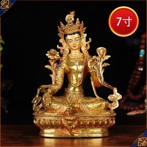 Wholesale Buddha # 8 inch -efficacious HOME OFFICE House Protection Talisman-Buddhist Buddhism gilding Green Tara brass statue