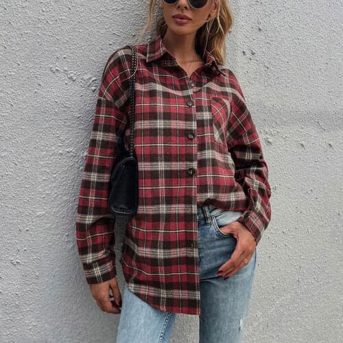 2021 Autumn Plaid Shirt Women Button Up Shirt Ladies Long Sleeve Casual Blouse Women Female Shirt For Women