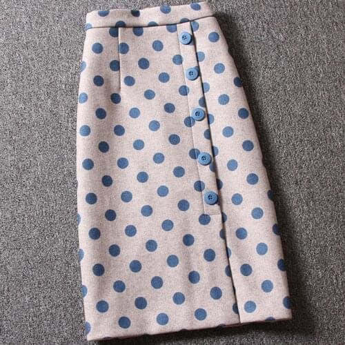 Autumn Winter Women fashion Polka Dot Skirt High Quality Sweet Lady Woolen split package hip a-line Skirt