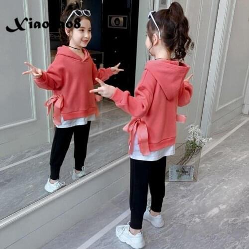 Patchwork Hoodies for Teen Girls Cotton Big Bow Childrens Sweatshirt 2020 Autumn Toddler Girls Tops Clothes Sportswear 8 12 14