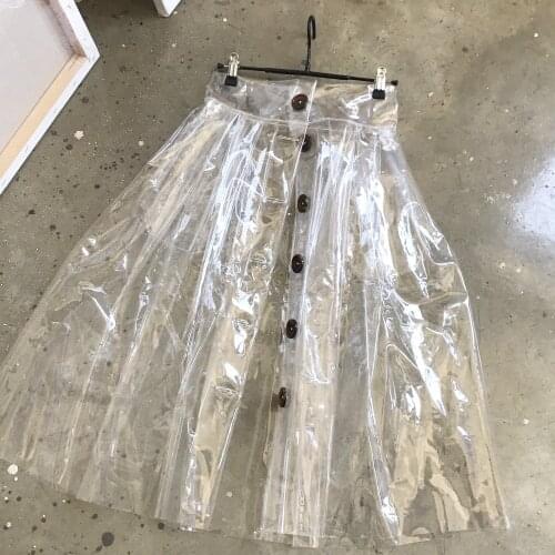 Plastic Lovers Spring and Summer Raincoat Skirt TPU High Waist Button Rain Skirt Plastic Transparent PVC Skirt Holographic Skirt