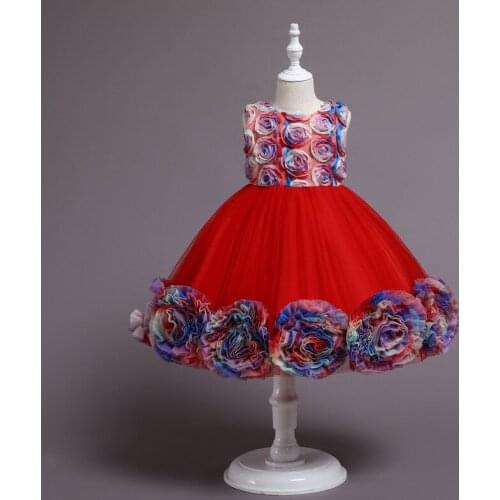 2-10 years girl dress big flower net gauze dress flower girl dress princess dress stage costume girl clothes kids evening dress