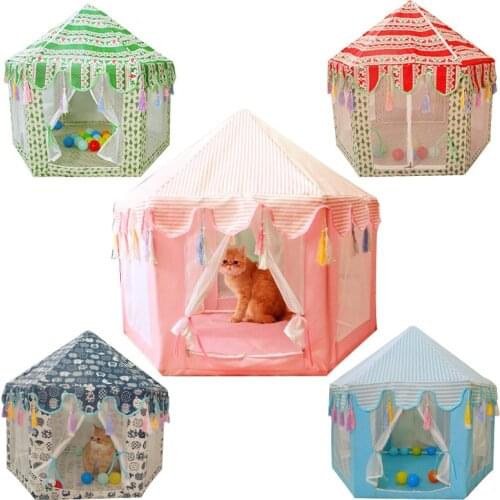 Cat Bed Indoor Foldable Pets Hexagon Mesh Tent Super-spacious Breathable Washable