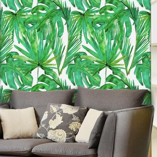 Nordic Tropical Rainforest Grern Palm Leaves Self-adhesive Wall stickers PVC Waterproof Vinyl Wall Paper Home Decoration