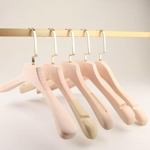 10 pcs/lot Paintless Solid Wood Clothes Hangers with Golden Flat Hook Anti-skid Flocking Hanger Men and Women Clothing Hanging
