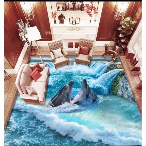 Wear waterproof PVC floor waterfall dolphins living room floor kitchen 3D Home Decoration