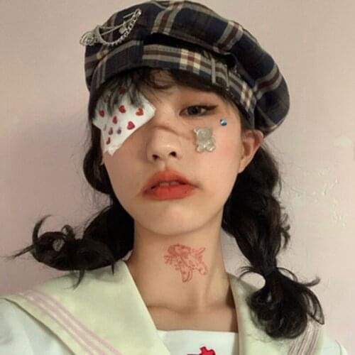 Ruibbit Japanese Harajuku Punk Girls Cute Love Chain Plaid Beret Cap Painter Hats Vintage Lolita Beret Hats Womens Hats