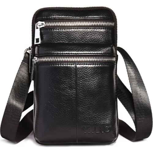 Men Hip Bum Belt Hook Cell Phone Waist Fanny Pack Cross Body Bag Genuine Leather Trend Purse Business Messenger Shoulder Bags