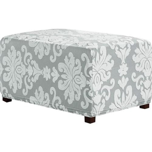 Jacquard Ottoman Slipcover Elastic Footstool Cover Ottoman Stool Cover Furniture Protector Chair Sofa Foot Rest Stool Cover