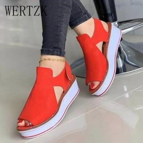 Womens Sandals Solid Platform Hook Loop Ladies Flat Shoes Women Flock Thick Bottom Peep Toe Summer Shoes Female Casual