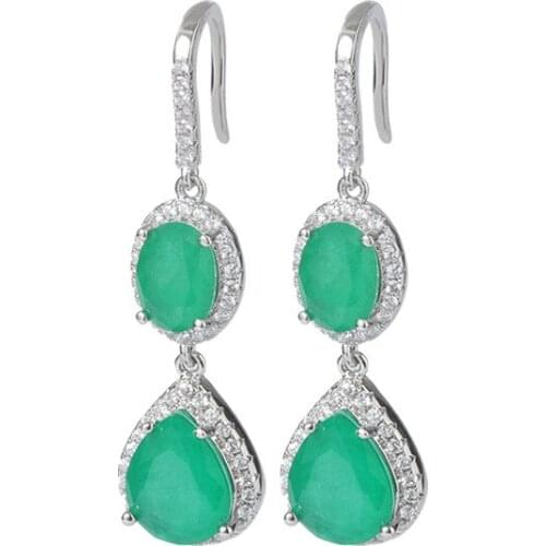 Classic Real 925 Sterling Silver Earrings Water Drop Emerald Diamond Earrings for Women Fine Jewelry Drop Wholesale