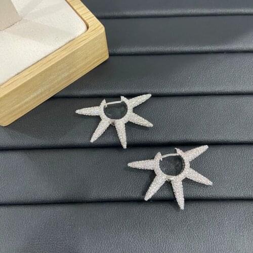 SLJELY Fashion Real 925 Sterling Silver Small Five Spike Hoop Earrings with Cubic Zirconia Women Luxury Brand ARCHI NOIR Jewelry