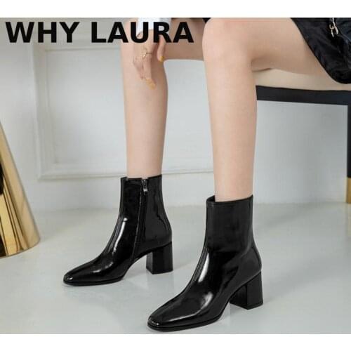 Womens high boots for winter 2021 fashion warm square leather shoes with velvet platform ankle boots