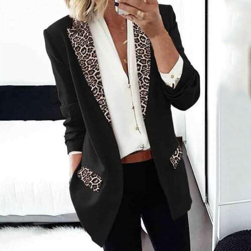 New Trend Women Lapel Leopard Print Jacket Fashion Autumn Winter Long Sleeves Cardigan Coat Lady Office Casual Elegant Jacket