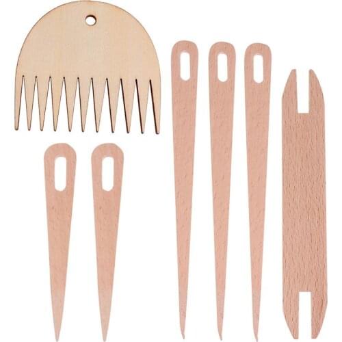 1 Set Hand Loom Stick Wooden Crochet Needle Weaving Comb Shuttles Weaving Stick